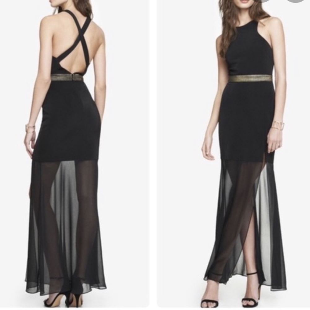 NWOT Express Black dress Crisscross Back High Slit size 0